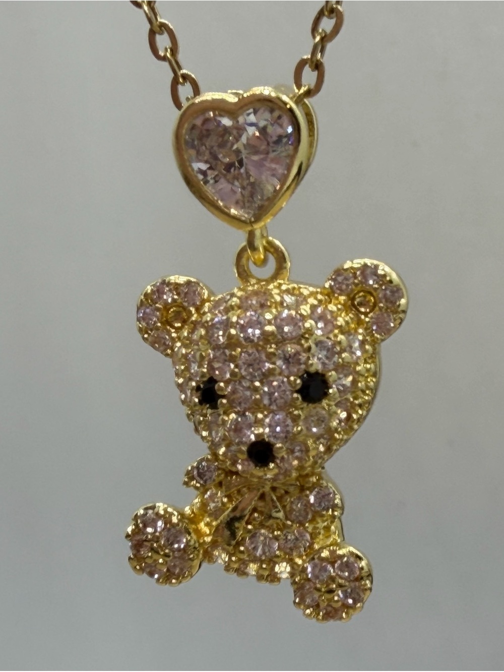 Gold-Tone Clear Crystal Teddy Bear Pendant Necklace
